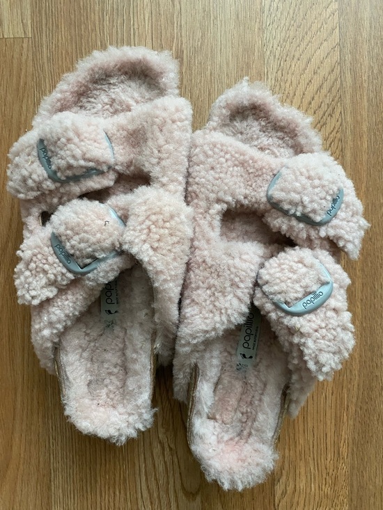 Papillio Shoes - Papillio Plush Shearling Slide Sandals in Blush